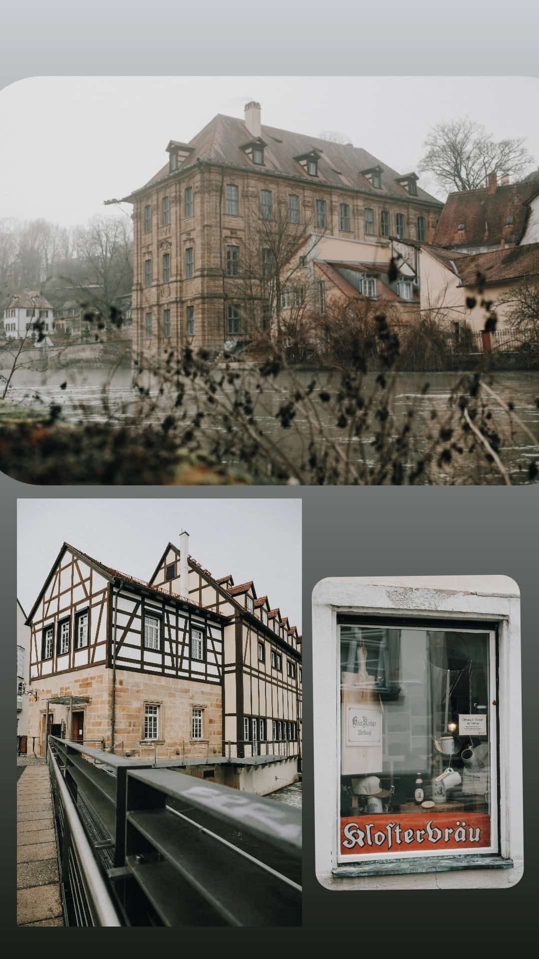 Collage. Mystischer Blick auf die Villa Concordia in Bamberg, Eckerts, während des Fotowalk Bamberg durch die Altstadt.