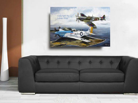 canvas print air force spitfire and mustang