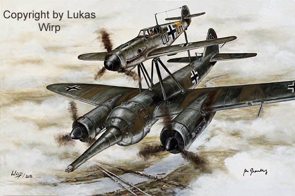 Bilder vom Mistel Gespann 1945 Mistel Gespann aus BF109 und JU88 ueber der Oder