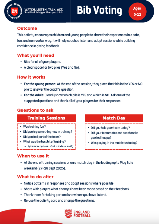 Bib Voting 5-11 Play Safe Grassroots Football Safeguarding