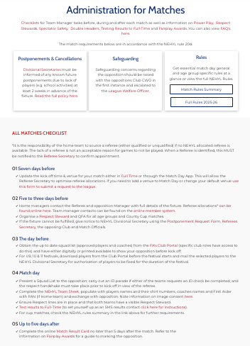 Match Admin Checklist