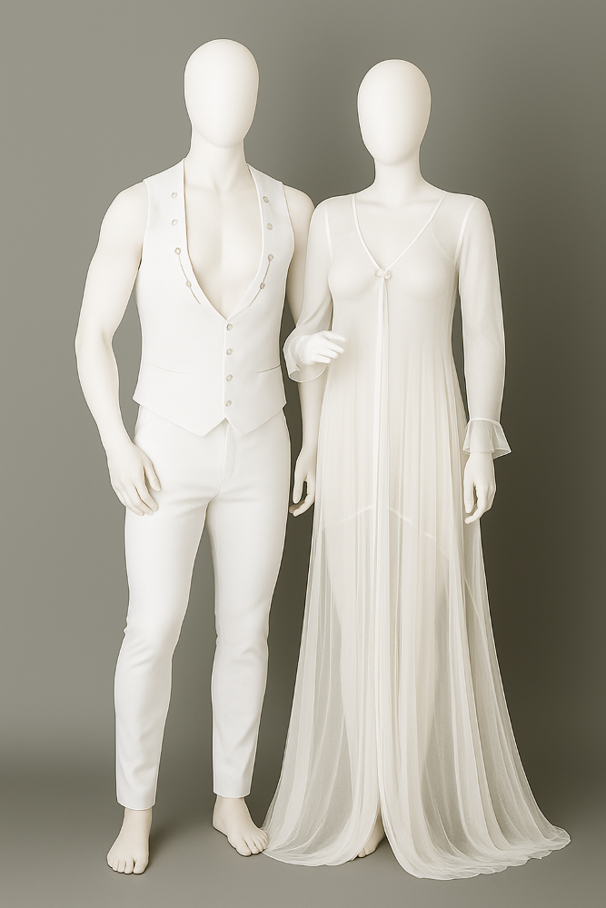 Paar auf der Puppe ganz in weiß mit elegant sexy schicker bekleidung