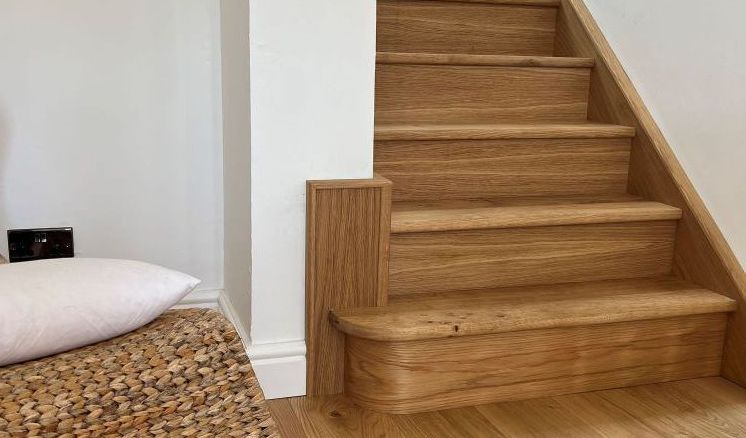 Image showing an oak staircase and an oak floor supplied by Shropshire Oak