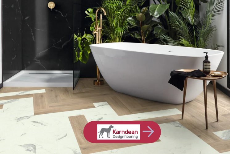 Karndean Van Gogh flooring in a bathroom with a white bath, small side table