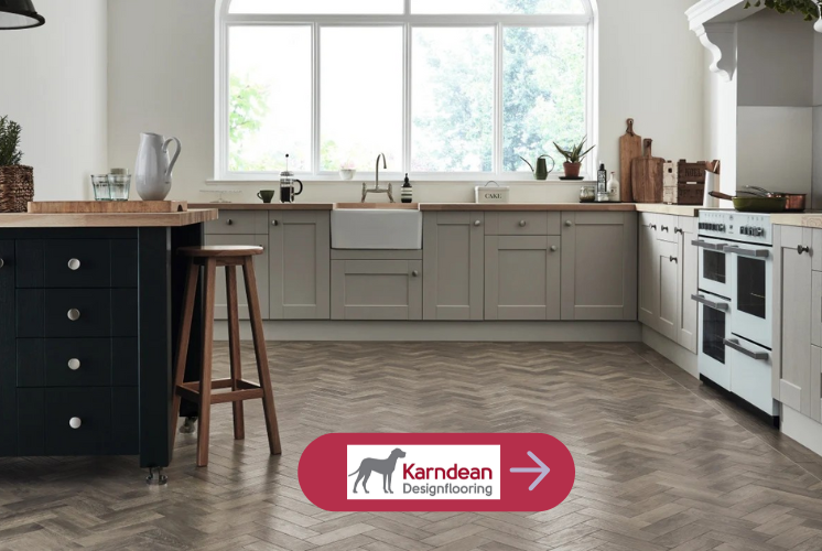 A dark brown herringbone floor in a kitchen from Karndean 's Art Select range