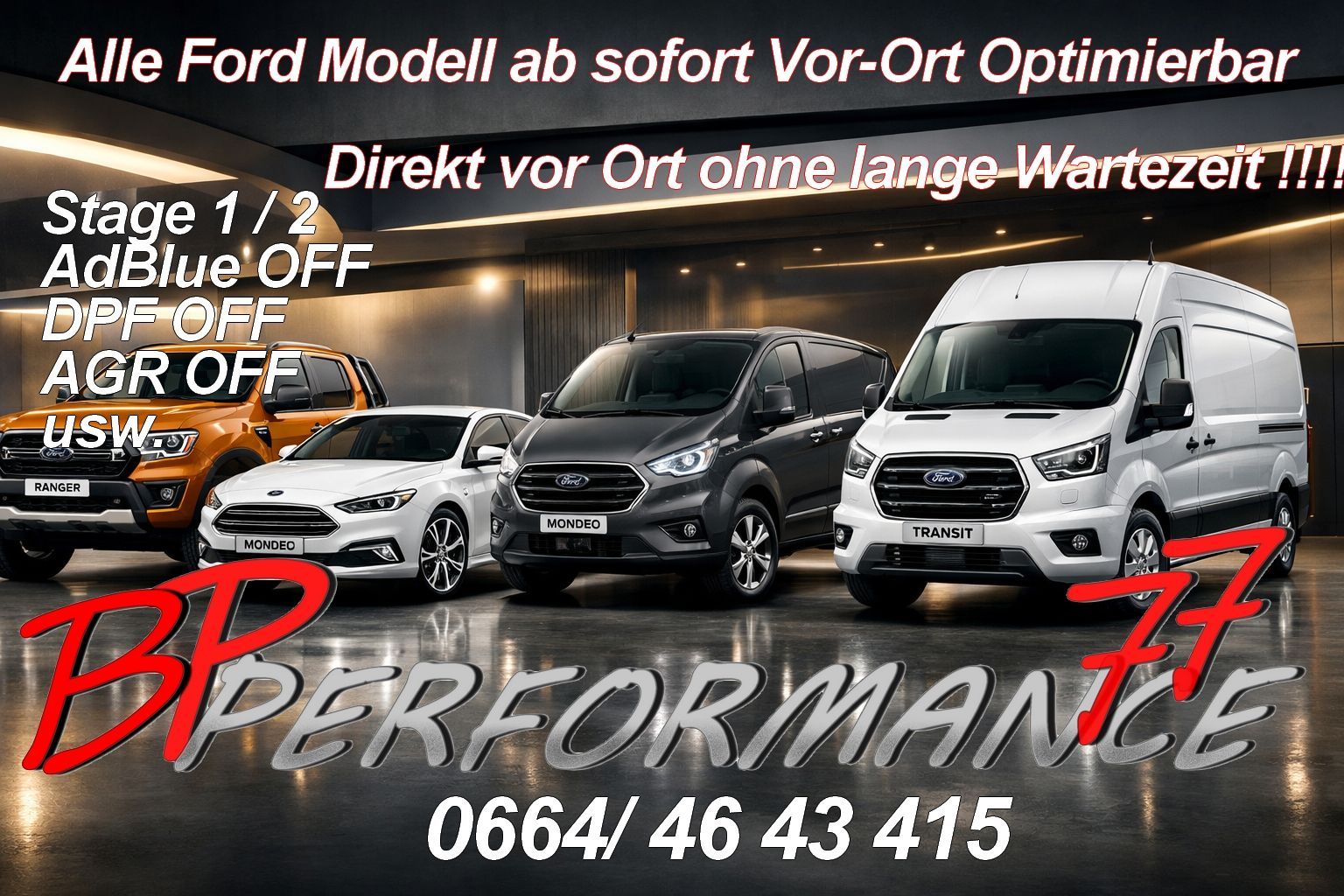 ..:: ACHTUNG AB SOFORT EXKLUSIV ::.
? Ford Modele: Everest / Endaevour (2015) / Focus (2018) / Galaxy (2019) / Mondeo (2019) / Ranger (2019 - 2022) / S-MAX (2015) / Transit (2017) / Transit Custom (2017)
? Ford Engines: 2.0 EcoBlue / 2.0 TDCI EcoBlue EU6
mit dem seit 2019 nicht Bespielbaren Steuergerät SID212 und SID212evo, sind ab sofort direkt Vor-Ort Optimierbar.
Stage 1 und 2
AdBlue OFF
AGR OFF
Drallklappen OFF
Drosselklappe OFF
DTC OFF
usw.
Ab Sofort direkt bei uns
Infos und Termine unter 0664 - 46 43 415