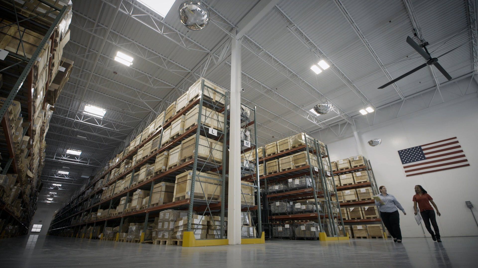 Pegasus warehouse with United States flag