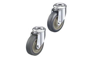 Light-medium duty casters with plate and hollow kingpin