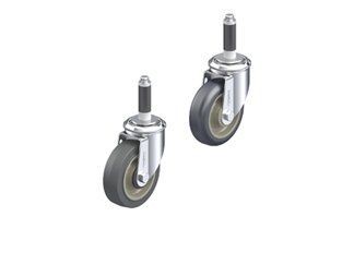Light-medium duty casters with expanding stems for use in tubing