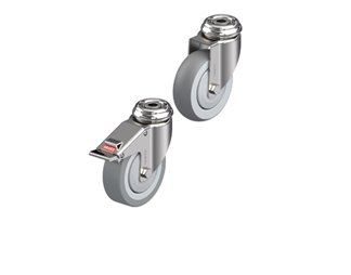 Stainless steel light duty medical casters with hollow kingping