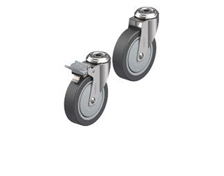 Stainless steel light duty medical casters with ergonomic brake and hollow kingpin