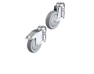 Light duty shock absorbing casters with hollow kingpin