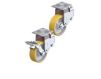 Medium duty shock absorbing casters with plate