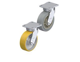 Medium-heavy duty kingpinless casters with plate