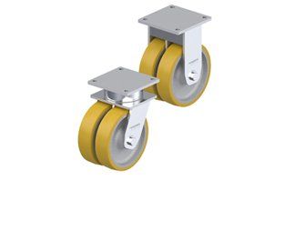 Extra heavy duty dual wheel kingpinless casters with plate