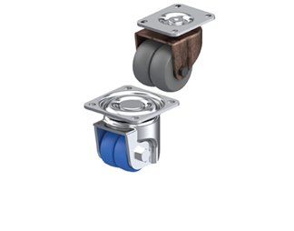 Hard tread dual wheel low profile casters