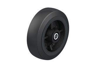 Black rubber wheel on cast iron core