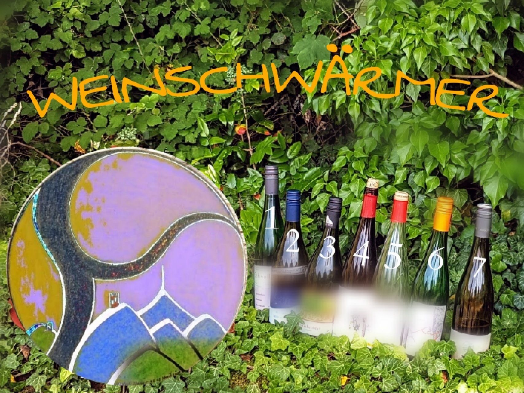 Logo, 7 Weinflaschen