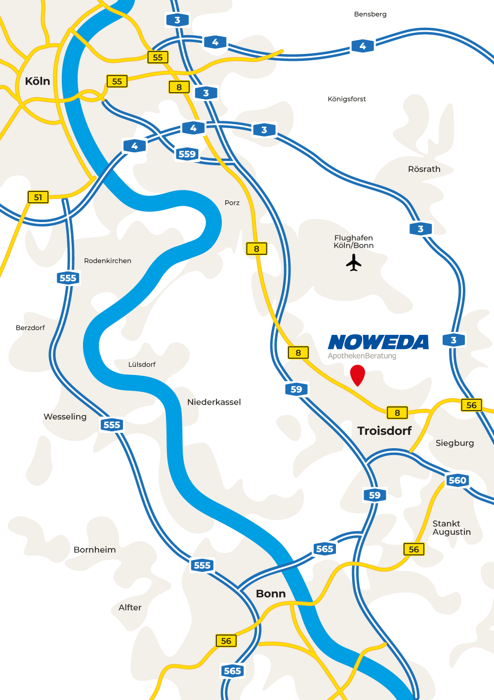 NOWEDA ApothekenBeratung GmbH, Mülheimer Str. 18, 53840 Troisdorf Hier finden Sie uns vor Ort