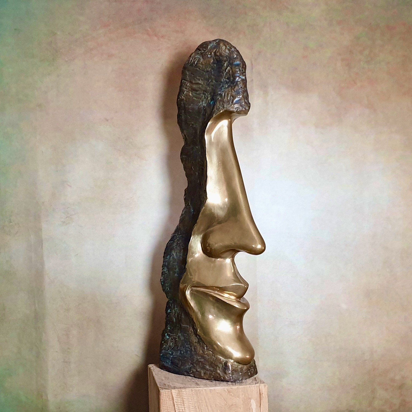 Das Foto zeigt eine große Kopfskulptur aus Bronze von Bildhauer Oliver Pohl. Sie trägt den Titel Mono.