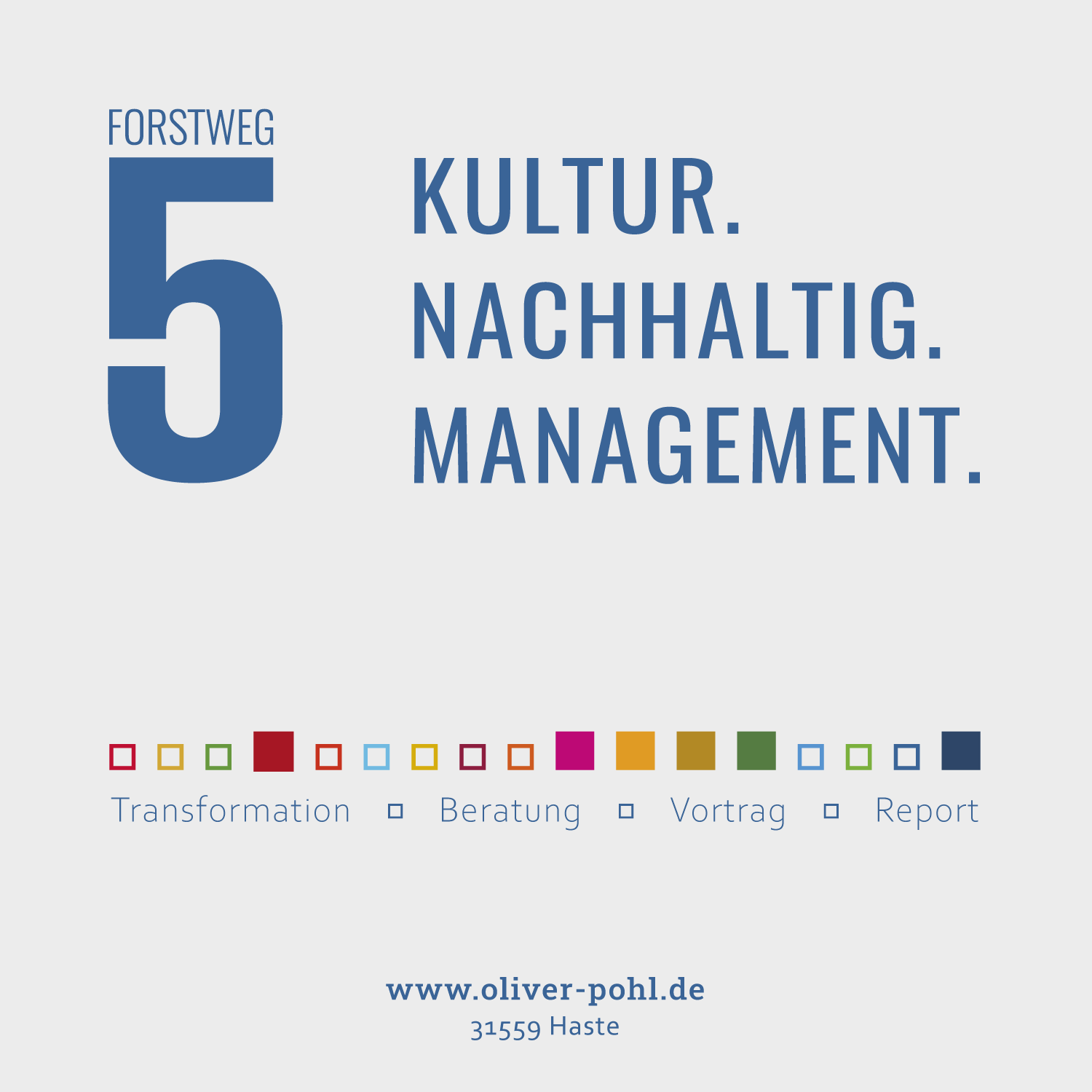 Oliver Pohl Kultur- und Nachhaltigkeitsmanager (IHK) Blaues, quadratisches Logo von Kulturmanager Oliver Pohl mit dem Slogan