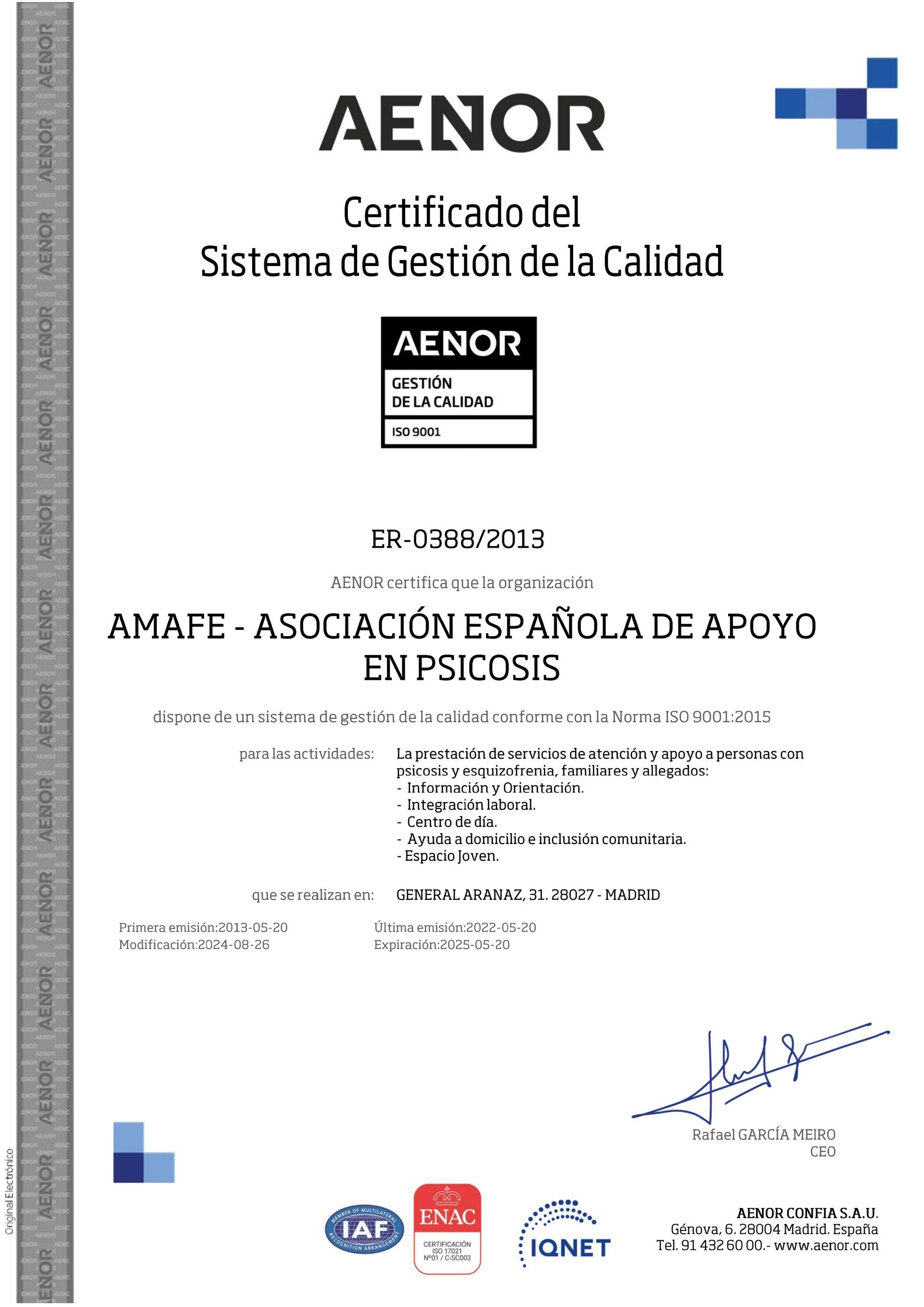 Certificado transparencia. AENOR.