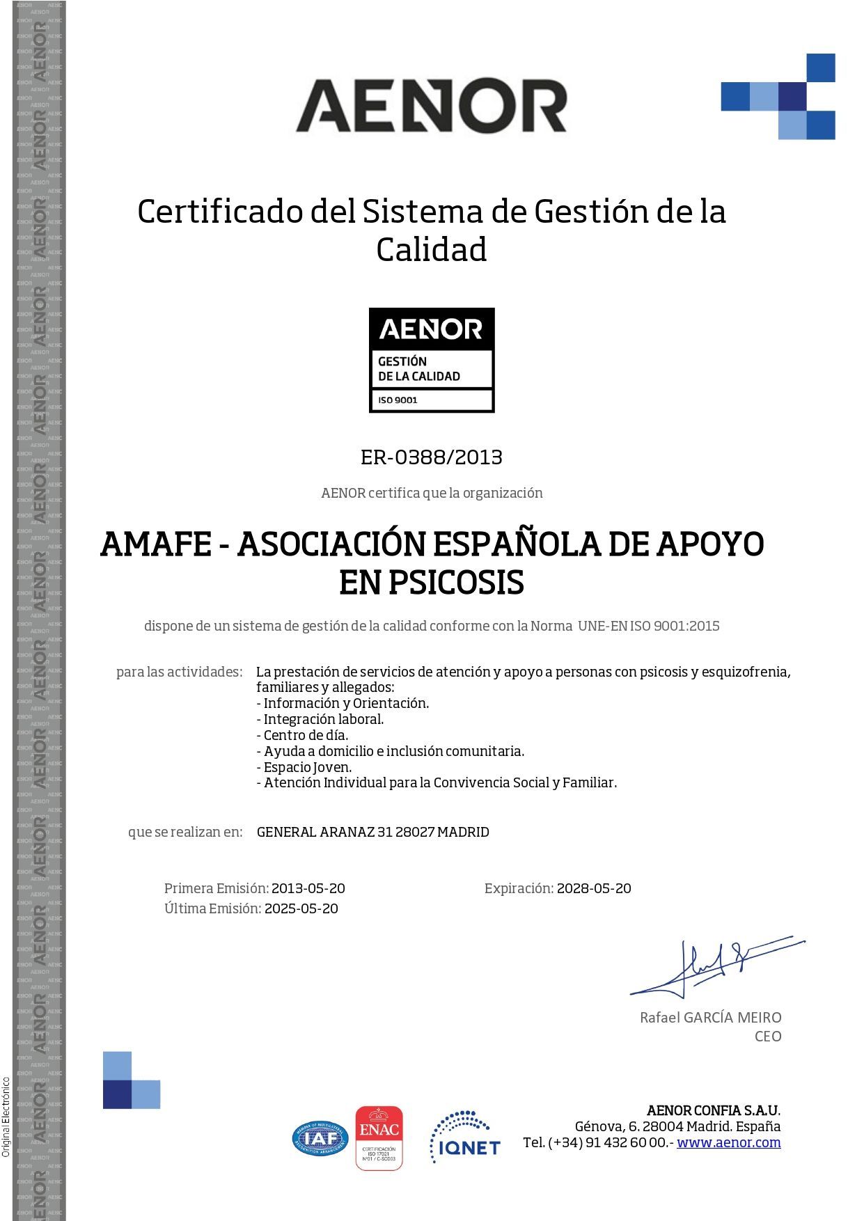 Certificado transparencia. AENOR.