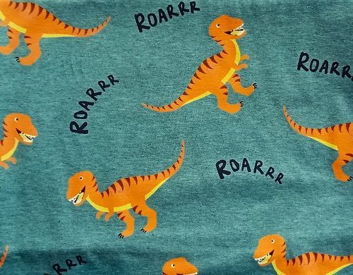 Ökologische Kinderkleidung | Designer Kinderstoffe - Mini Tilli by Sonja Dinosaurier petrol Stretchjersey