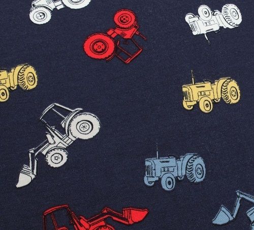 Ökologische Kinderkleidung | Designer Kinderstoffe - Mini Tilli by Sonja Stretchjersey Traktoren blau