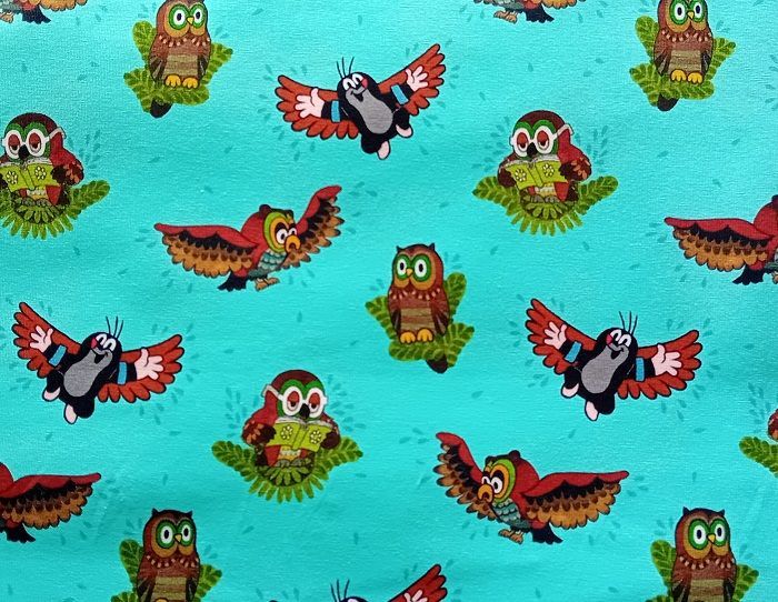 Stretchjersey Maulwurf Eulen türkis - nachhaltige Kinderkleidung Mini Tilli by Sonja