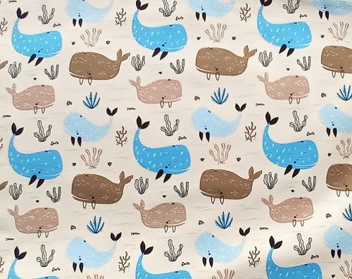 Stretchjersey mit Walen beige mint
 Ökologische Kinderkleidung | Designer Kinderstoffe - Mini Tilli by Sonja