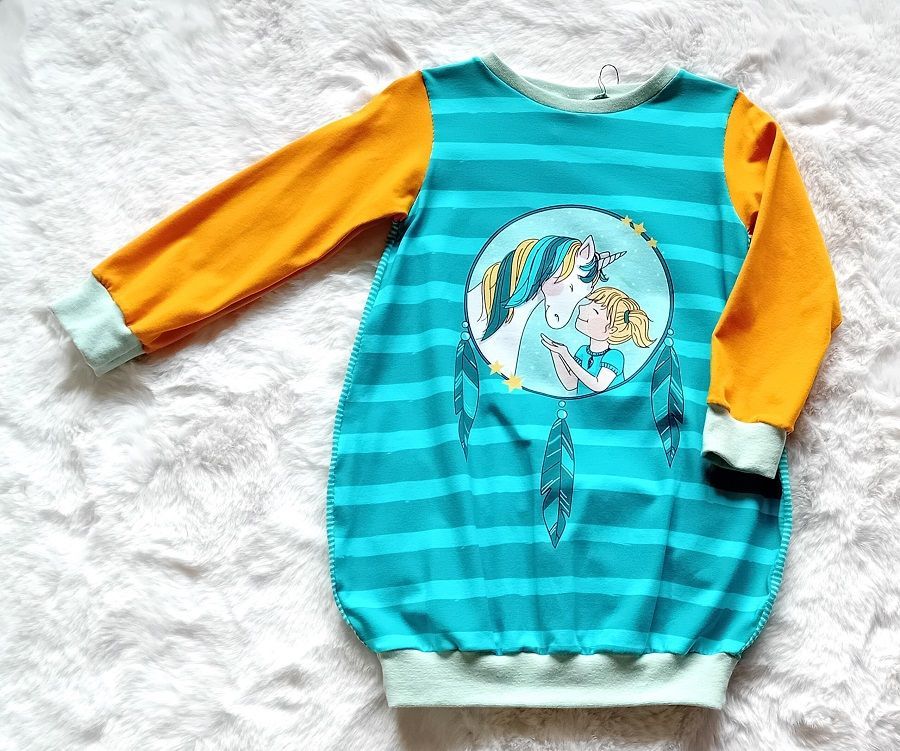 Ballonkleid von Mini Tilli by Sonja mit Panel Einhorn