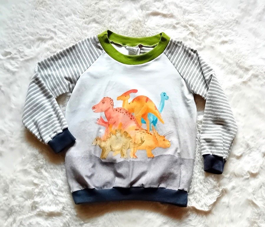 Jungen Pullover handgenäht - mit Motiv Dinosaurier - Mini Tilli by Sonja
