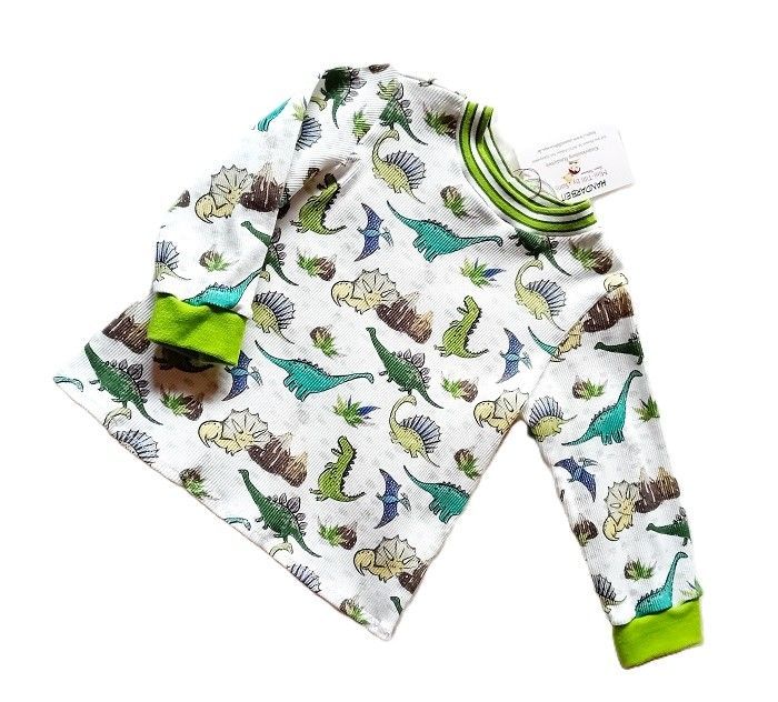 Handgemachter Jungenpullover mit Dinosauriern in Größe 86