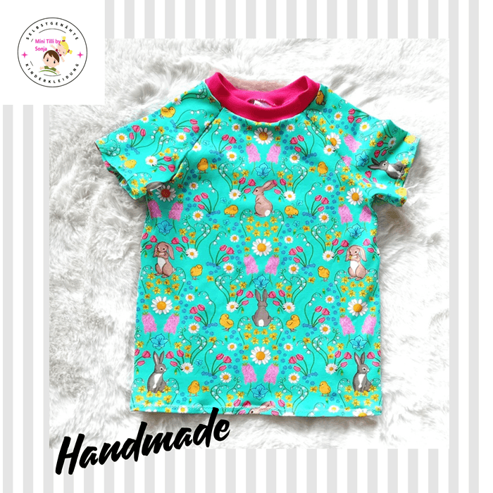 Handgenähtes Shirt für Mädchen mit Hasen - Frühlingsmotiv - Minitillibysonja