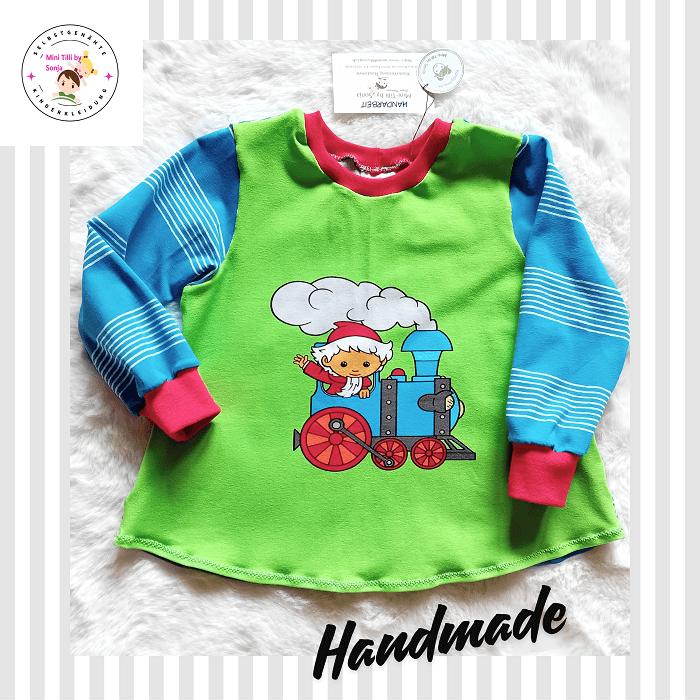 Handmade Kinderpullover mit dem Sandmännchen im Zug - Größe 92 - Mini Tilli by Sonja