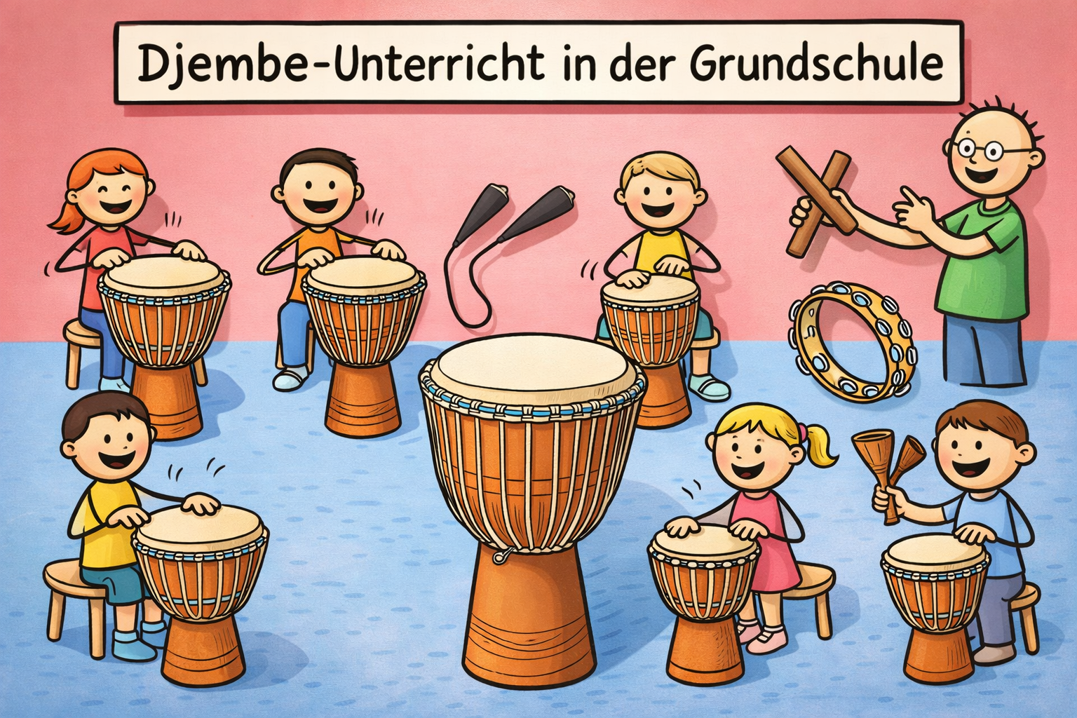 Klassenmusizieren Klassenmusizieren und Auftritt in der Grundschule mit Djembé, Agogo, Claves, Schellenring.