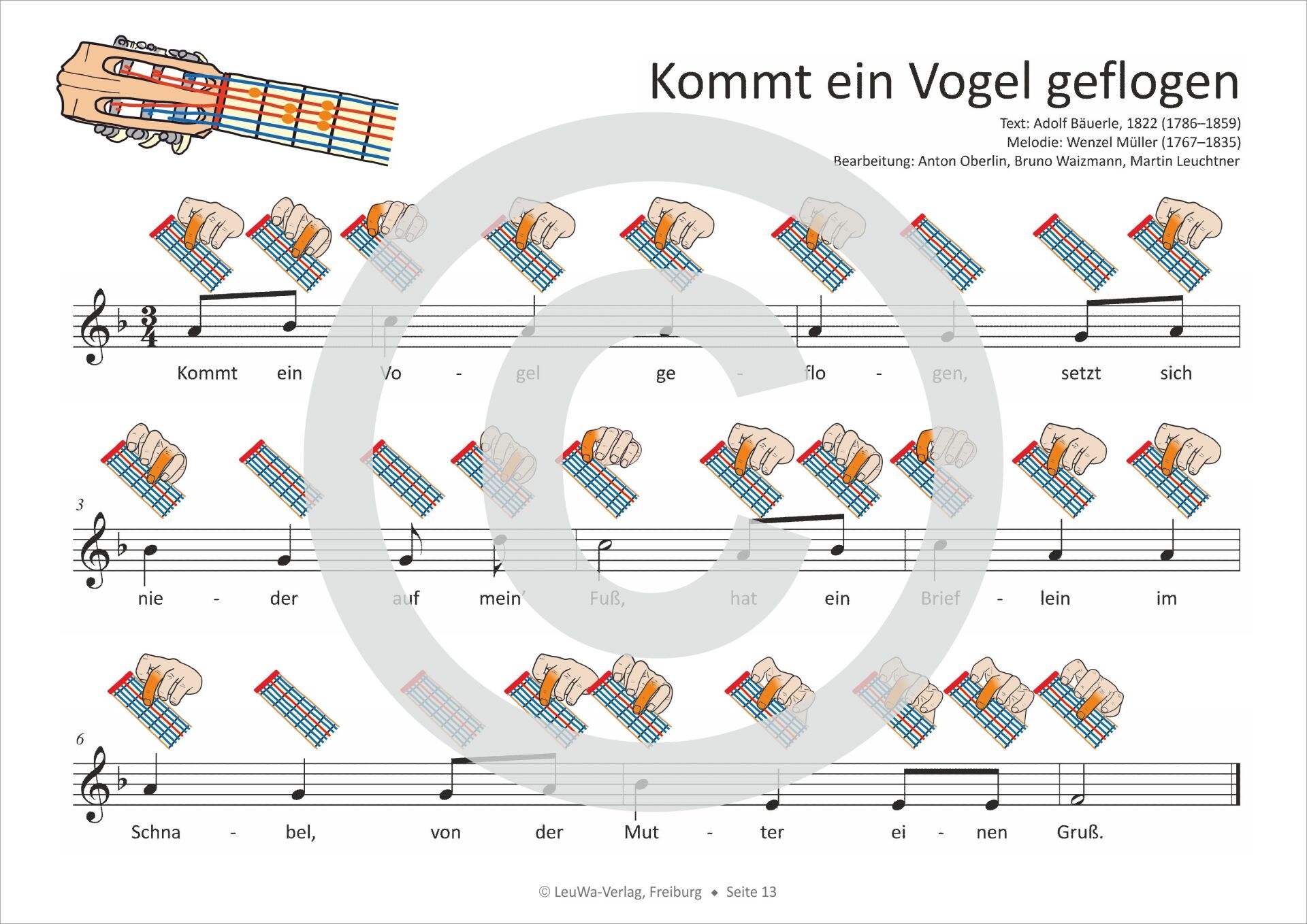 Gitarre lernen und spielen ohne Notenkenntnisse mit Bildsymbolen | Einfache Lieder | Kommt ein Vogel geflogen | Kinderlied