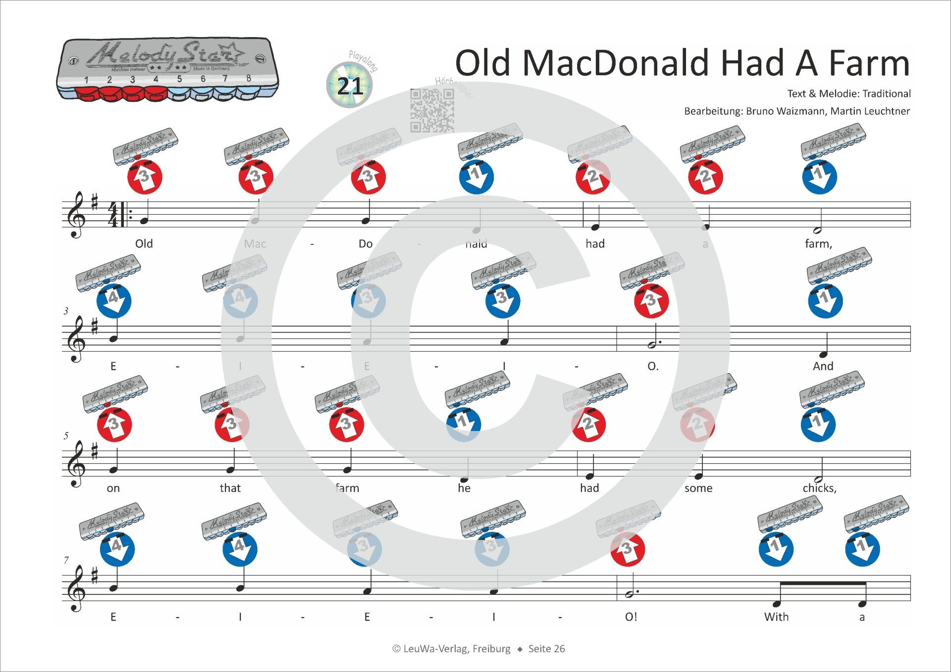 Old MacDonald Had a Farm | Noten für die Melody Star Mundharmonika mit LeuWa Bildsymbolen | ohne Notenkenntnisse zu spielen
