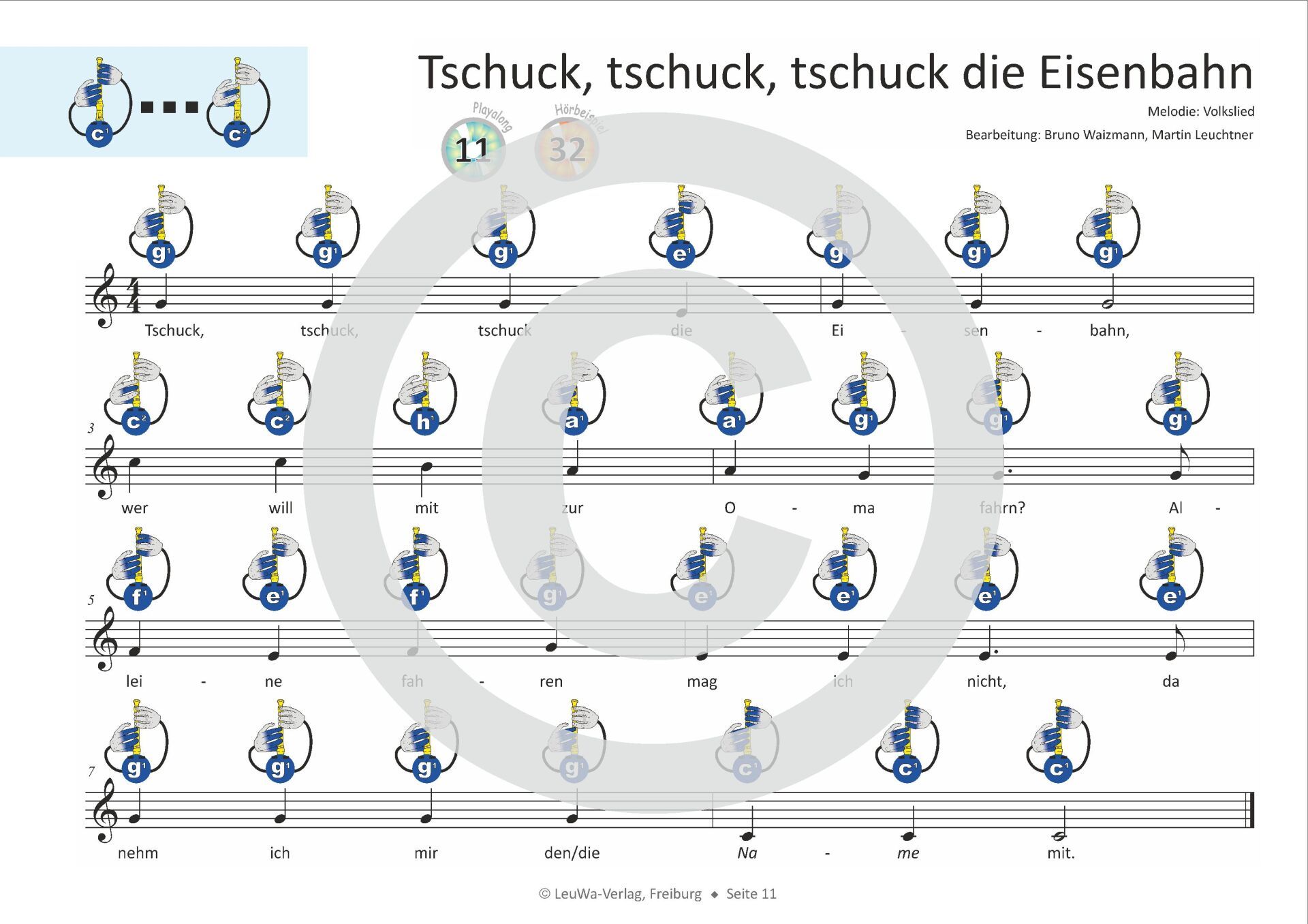 Noten mit Bildsymbolen für Blockflöte ohne Notenkenntnisse spielbar | Kinderlieder | Tschuck, tschuck, tschuck die Eisenbahn