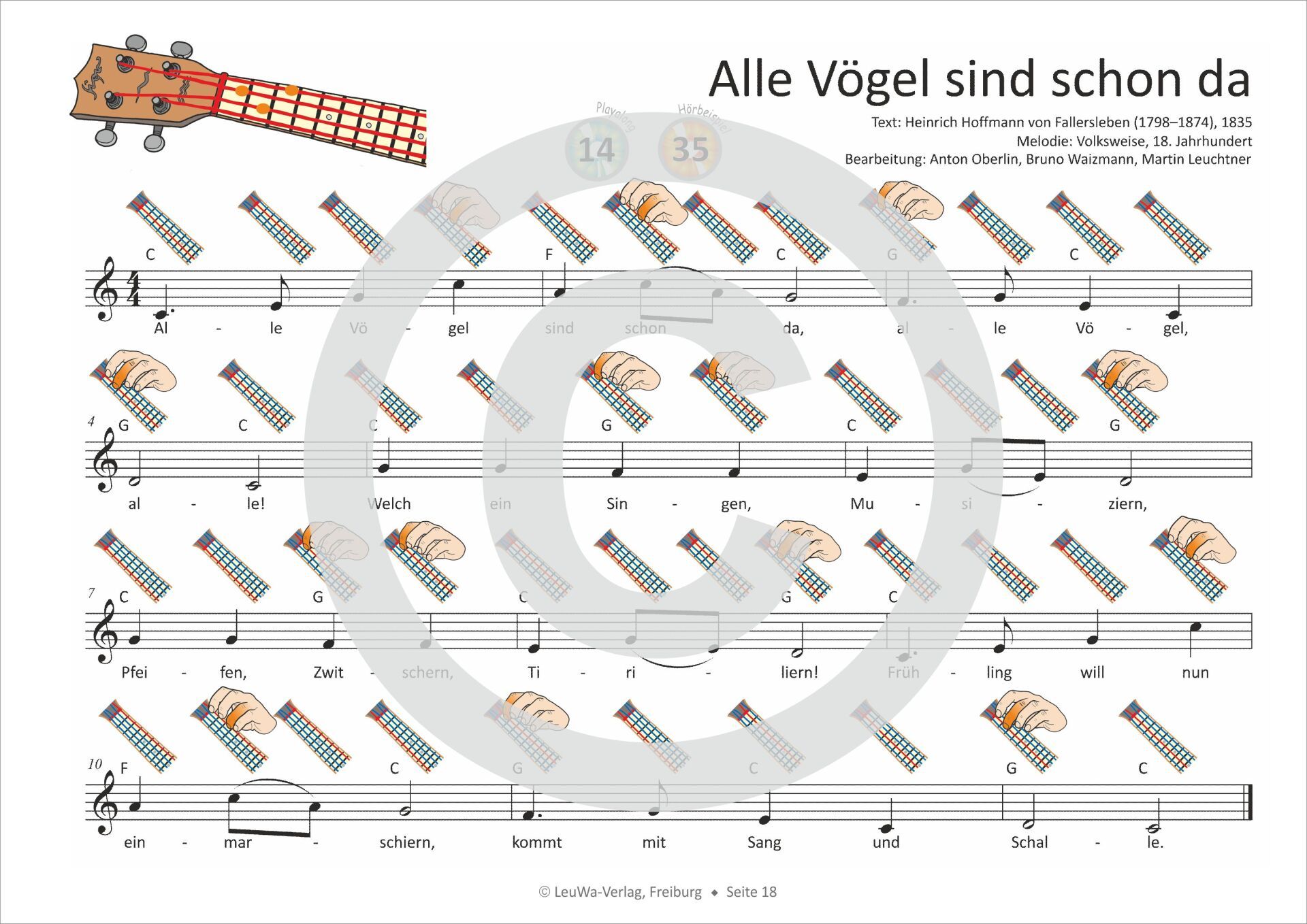 Noten mit Bildsymbolen für Ukulele ohne Notenkenntnisse spielbar | Kindelieder | Alle Vögel sind schon da | Frühlingslied