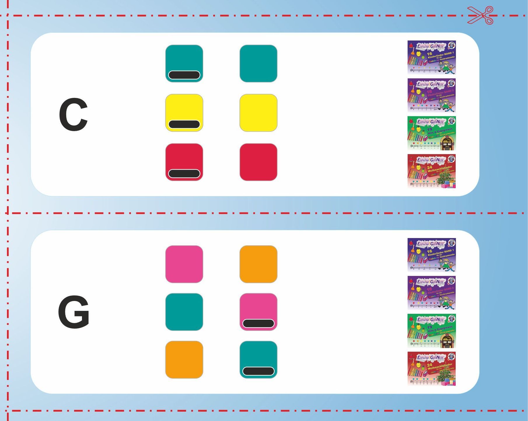 Akkordbegleitung Karten für die Rainbow Instrumente