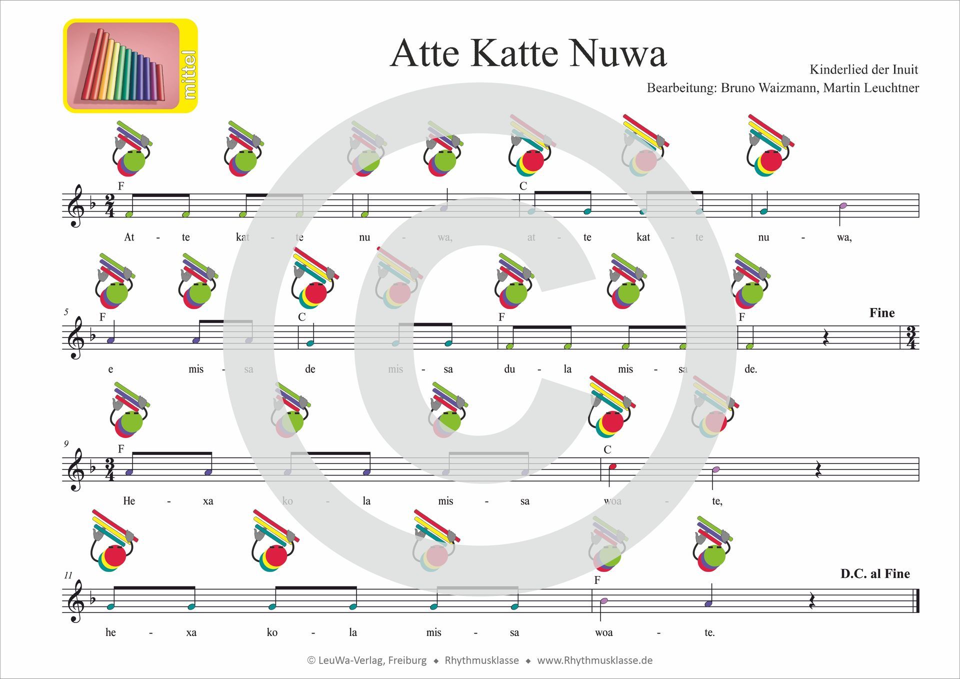 Atte Katte Nuwa mit Boomwhackers Harmonie Begleitung Text und Bildsymbolen | Kinderlieder | Trommeln mit Kindern