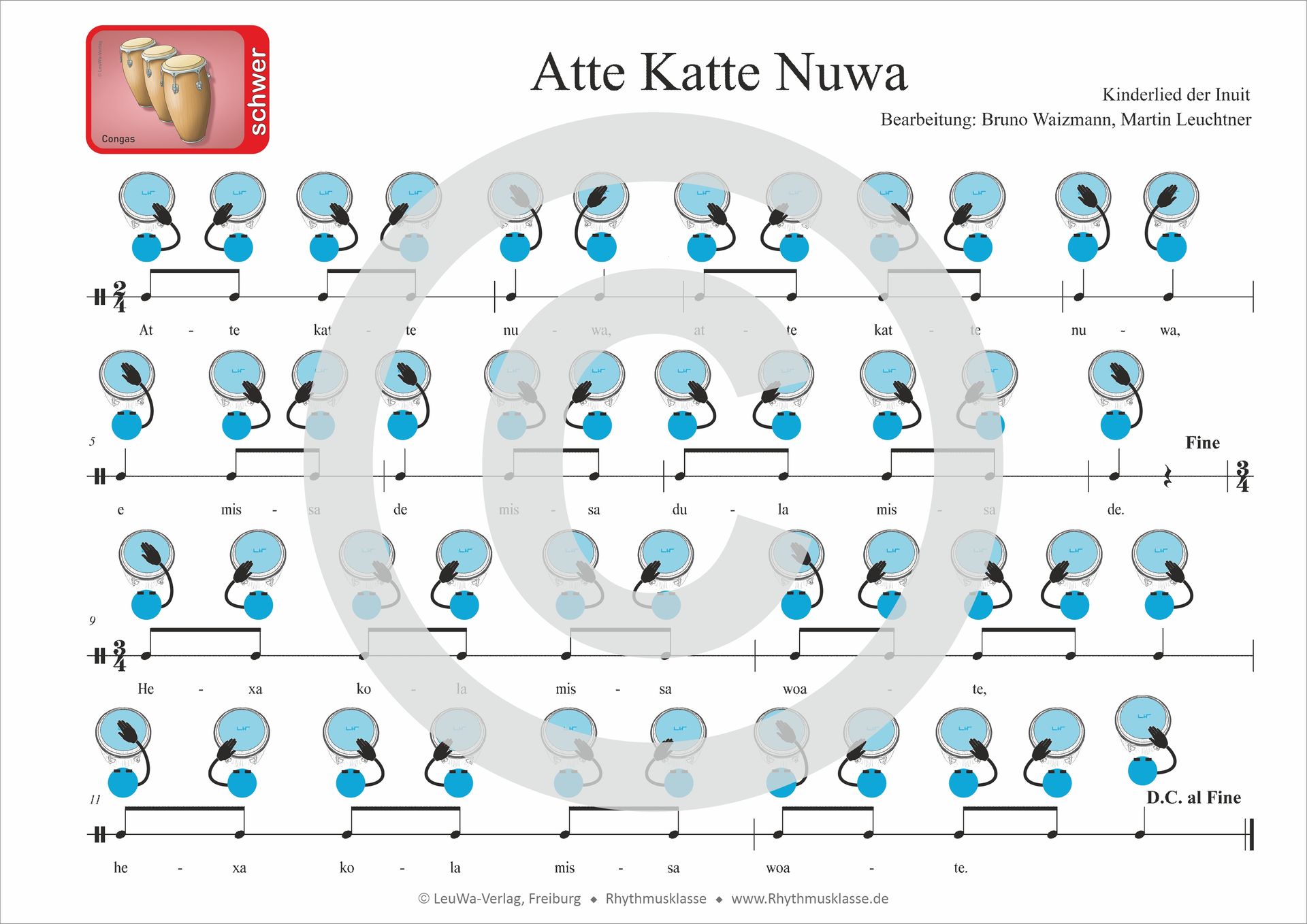 Atte Katte Nuwa mit Conga Rhythmus Text und Bildsymbolen | Kinderlieder | Trommeln mit Kindern | Klassenmusizieren