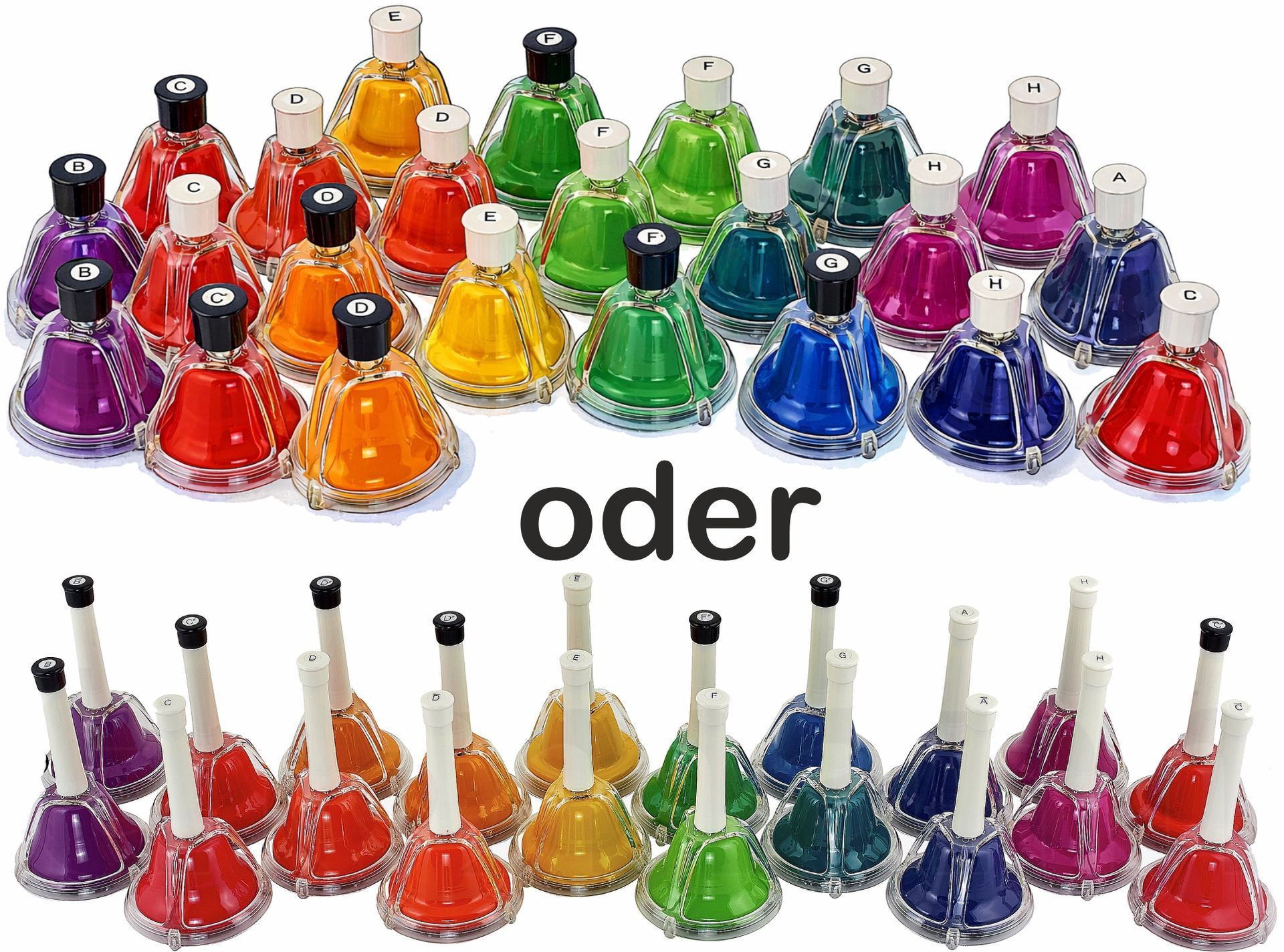 Rainbow Chime Bars kompletter Satz mit Chromatik über zwei Oktaven Kompletter Satz chromatische Handglocken oder Tischglocken | Deskbells, Handbells