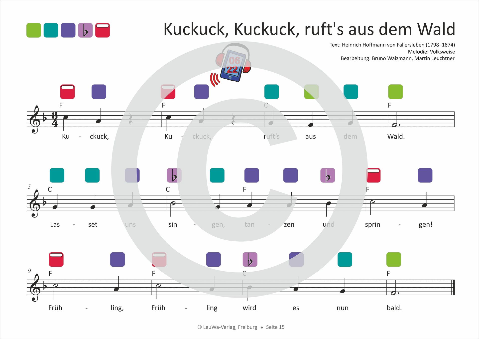 Kuckuck | Frühlingslied | Noten für die Rainbow Instrumente