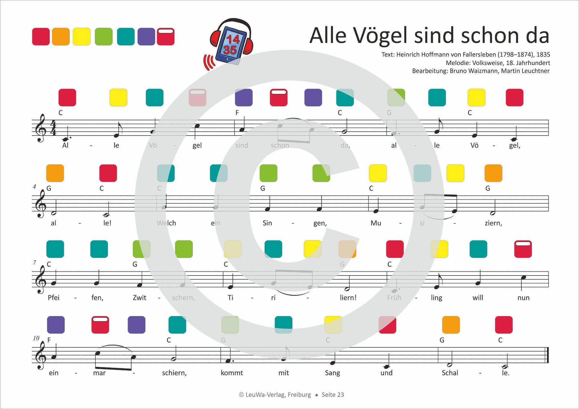 Alle Vögel sind schon da | Frühlingslied | Noten für die Rainbow Instrumente