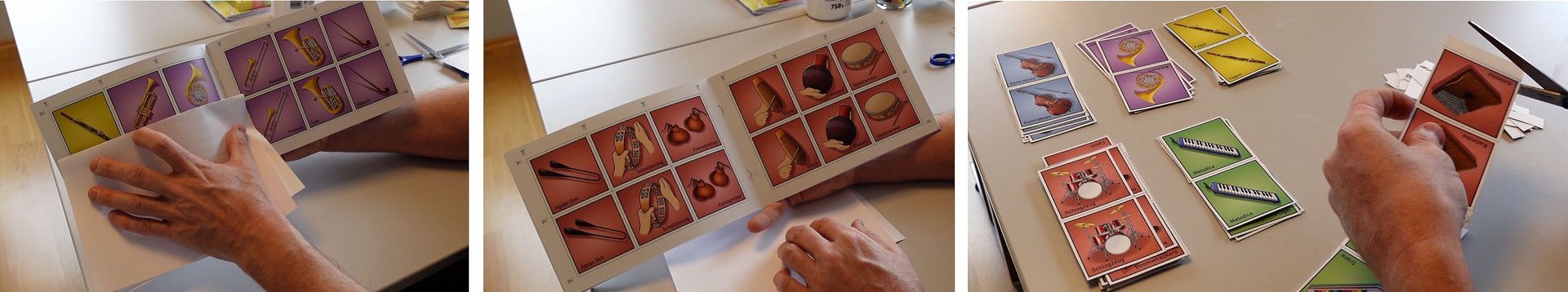 Musikinstrumente kennenlernen. Bildkarten zum basteln von Memo Legespielen. Musikunterricht Instrumentenbilder
