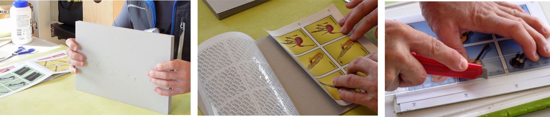 Legespiel aus Buchbinderpappe Memo legespiel für den Unterricht selbst basteln. Werken in der Schule. Musikinstrumente kennenlernen.