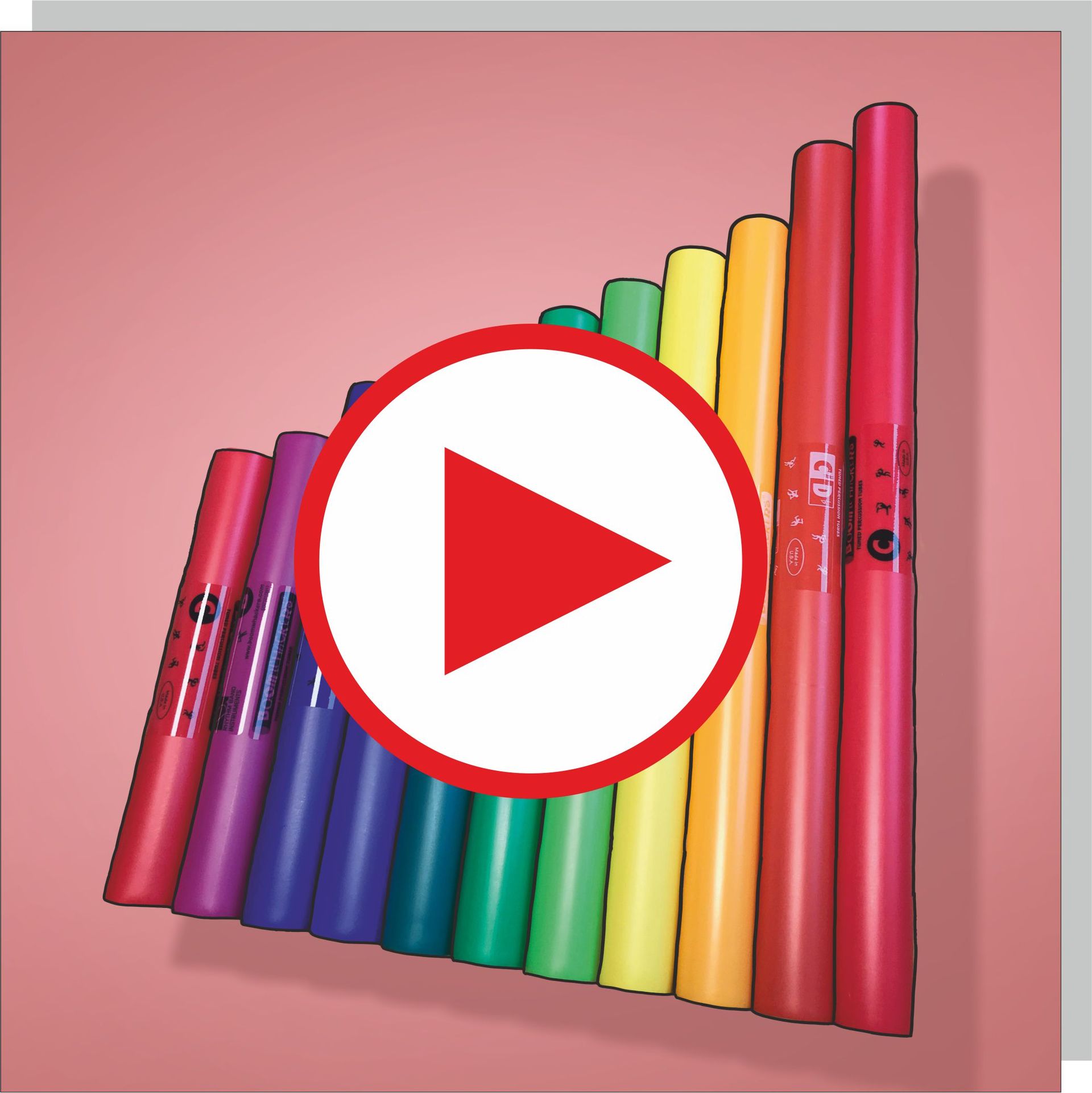 Musikinstrumente technisch genau und realistisch gezeichnet | Percussion | Pfeil zum Lehrvideo Boomwahcker